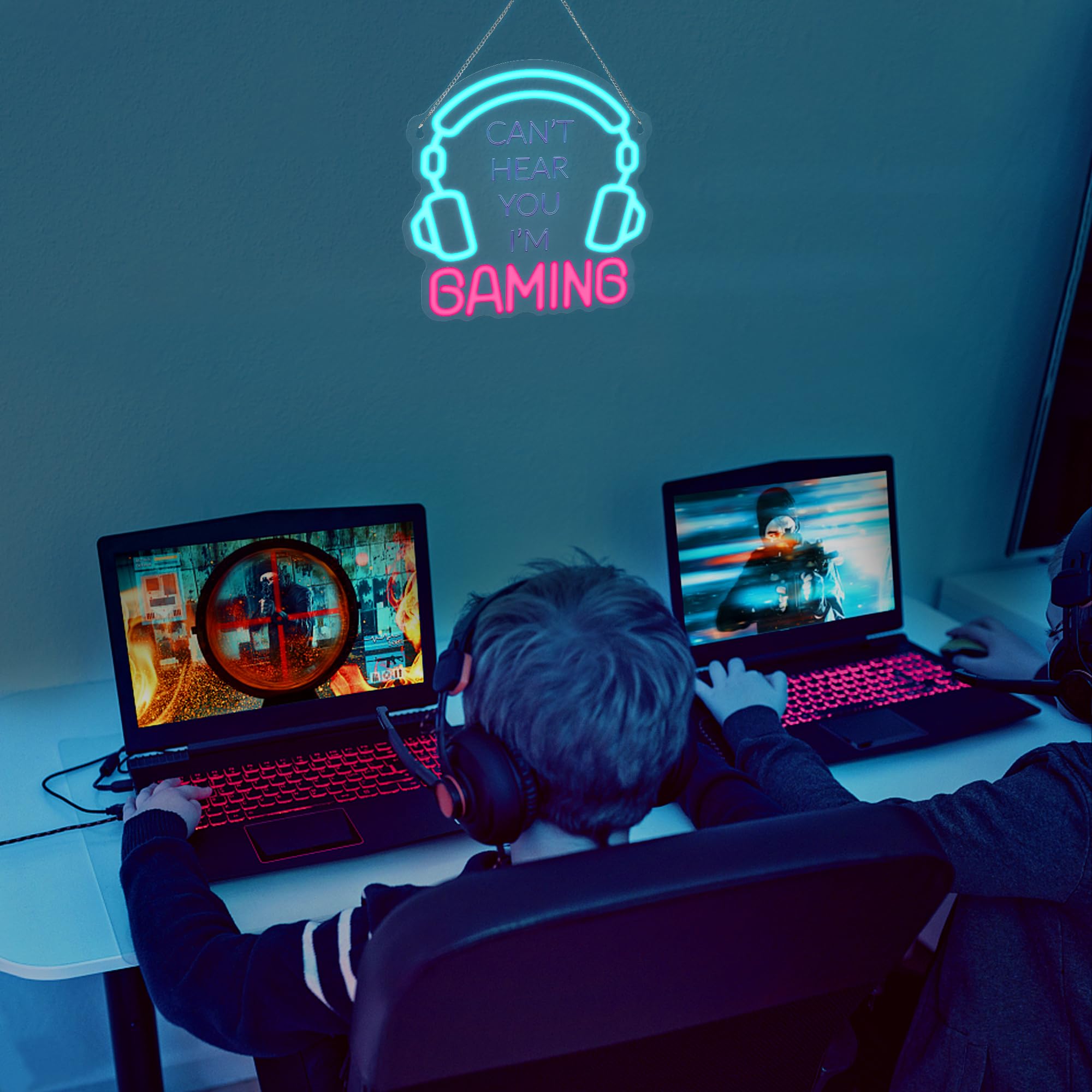 YuanDian Cuffie da gioco con segno neon, non ti sentono, io sono gioco LED neon luci per sala giochi, decorazione da parete per ragazzi e adolescenti
