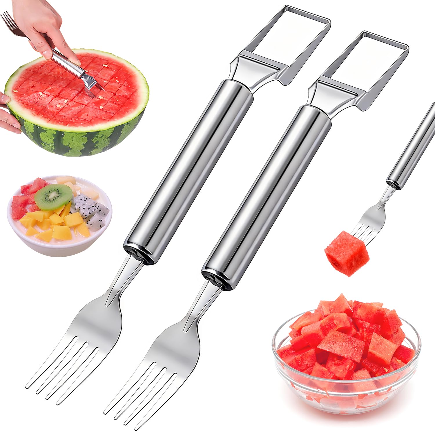 2-In-1 Stainless Steel Fruit Cutter ，2026 New Watermelon Fork Slicer Cutting Tool，Summer Watermelon Cutter Slicer Tool for Home Party Camping Kitchen Gadget (2Pcs)