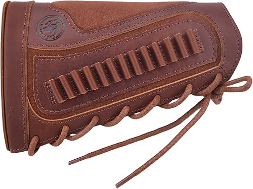 Miniatura 5 de Buttstock de cuero genuino con cartucho para pistolas de rifle, soporte de carcasa para bolsas de cubierta para diestrozurdo .22 Cal 17HMR .22MAG