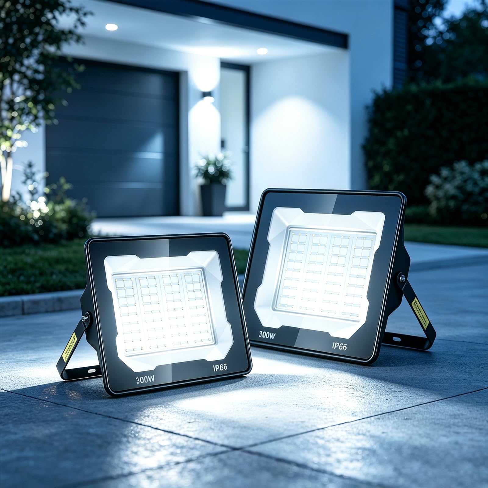 Viugreum 300W Led Floodlight 2 Packs 30000LM Security Light 6500K IP66 Waterproof Outside Flood Lights Mains Powered, 180° Beam Angle Flood Light Outdoor Spotlight for Garden Patio Garage