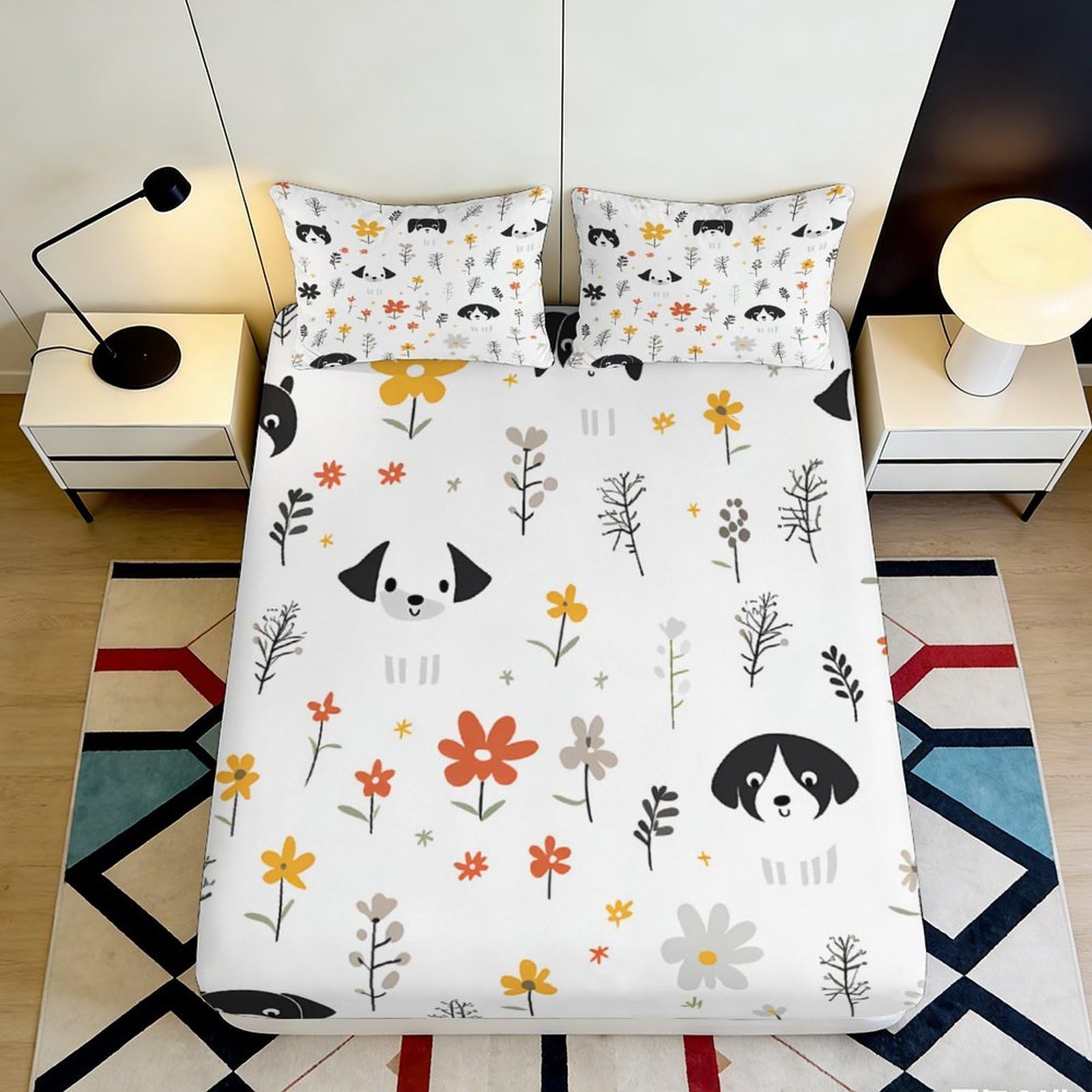3D Printed Cartoon Panda Fitted Sheet Microfiber Floral Animal Mattress Cover for Bedroom Guest Room Decor Protection 90x200x25cm