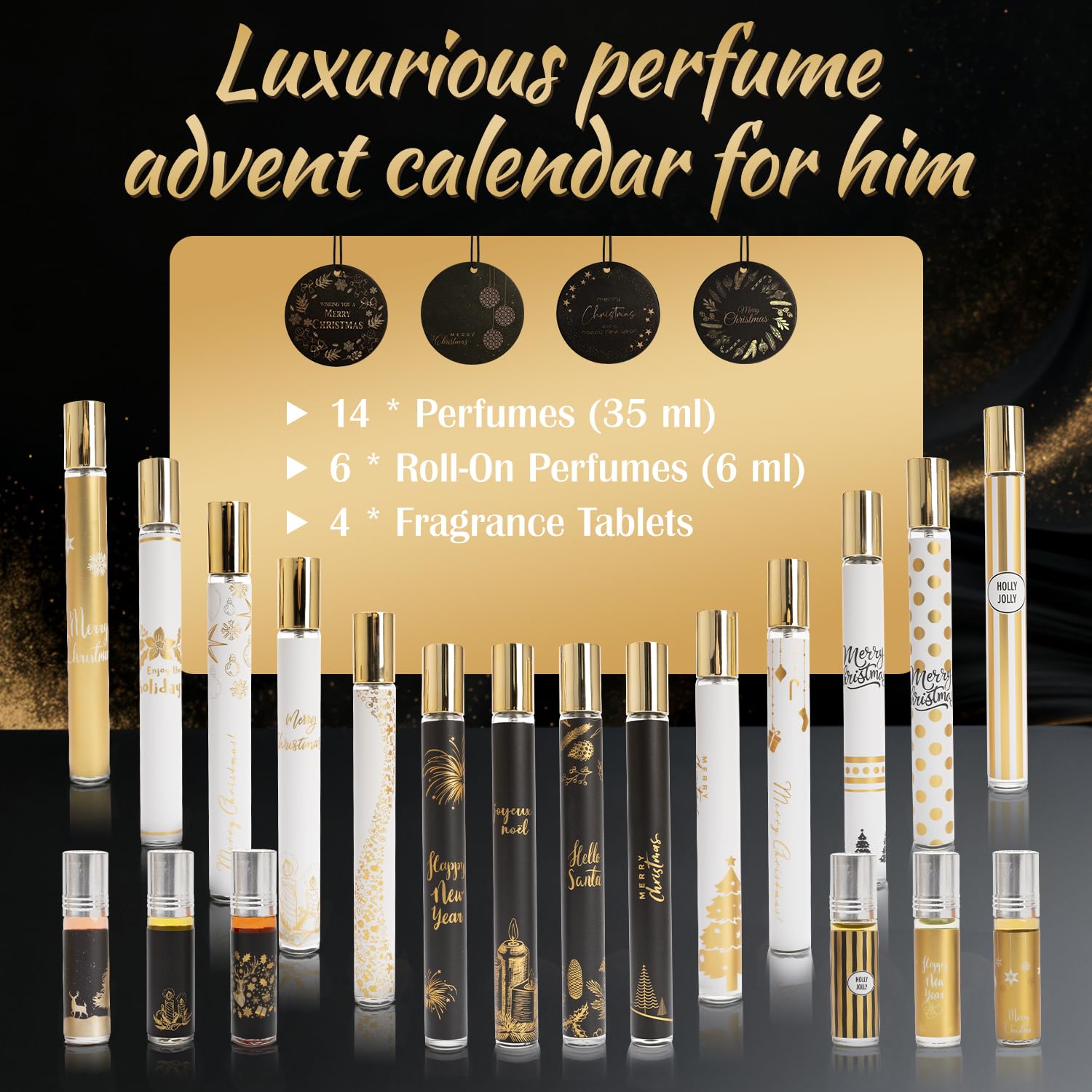 Parfüm Adventskalender 2026 Männer, 24 teiliges Duftset - Enthalten 35 ml Parfüm, Ätherische Öle und Auto Duft Diffuser, Weihnachtskalender Geschenk für Herren