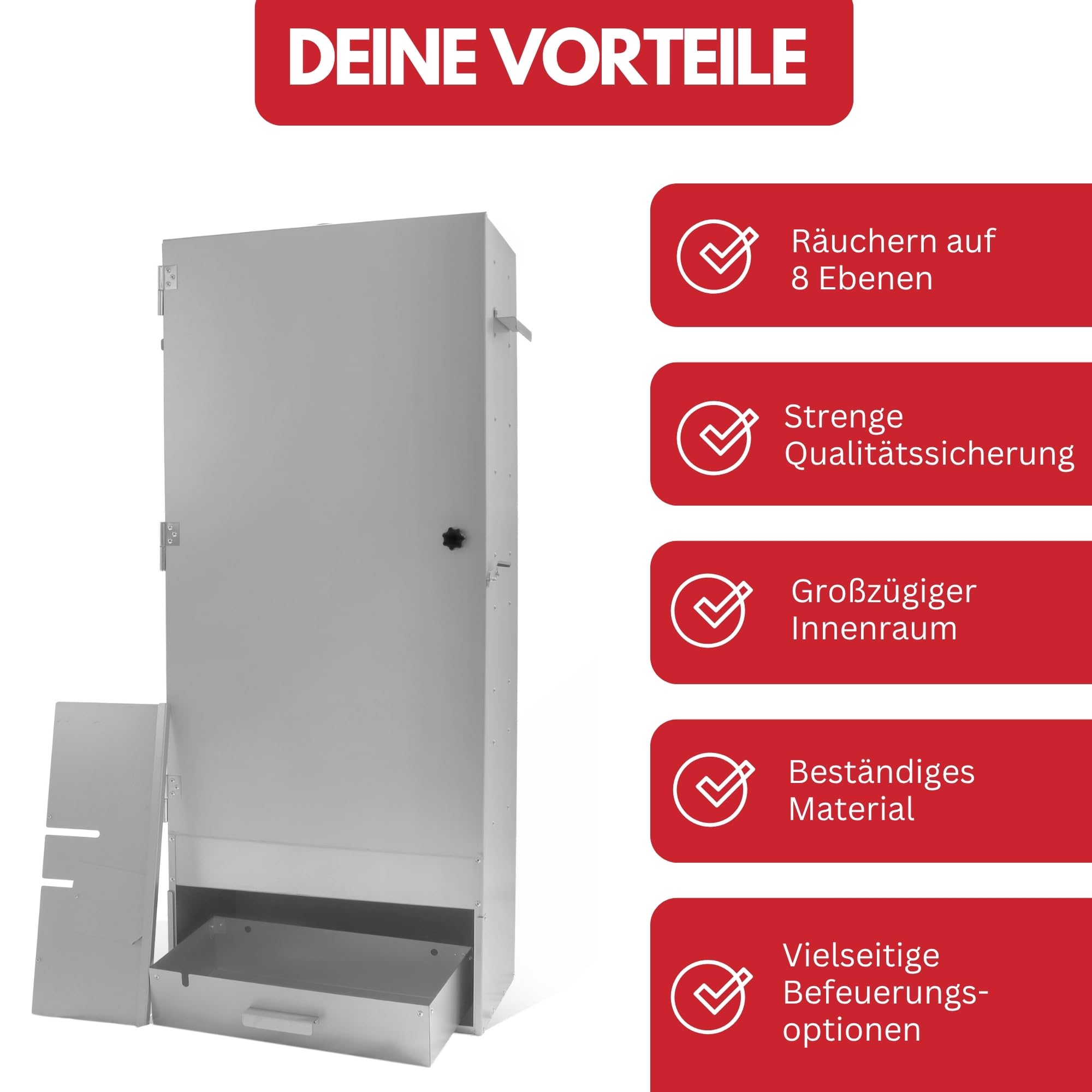 Räucherofen Jumbo 110 Pro II Starter Set – galvanisierter Stahl, große Räucherkammer, inkl. Thermometer, Haken, Körbe, Tropfblech & Feuerschale (Starterset + Gasbrenner)