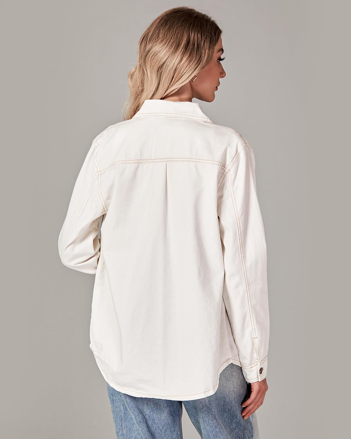 luvamia Denim Jackets for Women Trendy Long Sleeve Button Down Shirt Jacket Jean Shacket with Pocket Western Work Jacket - Image 2