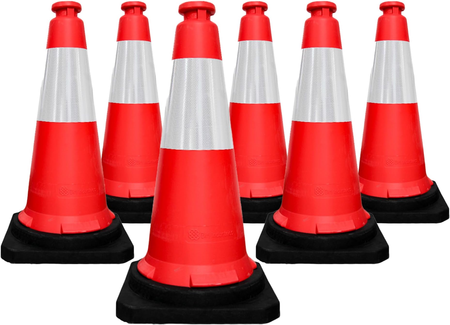 Berry Traffic Safety Cone PPC with PE Base | 75 CM Road Safety Reflective Traffic Cone | High Visibility Red Traffic Cone | Portable Wind Resistant Traffic Cone with Black Base (Red, 6 Cones)