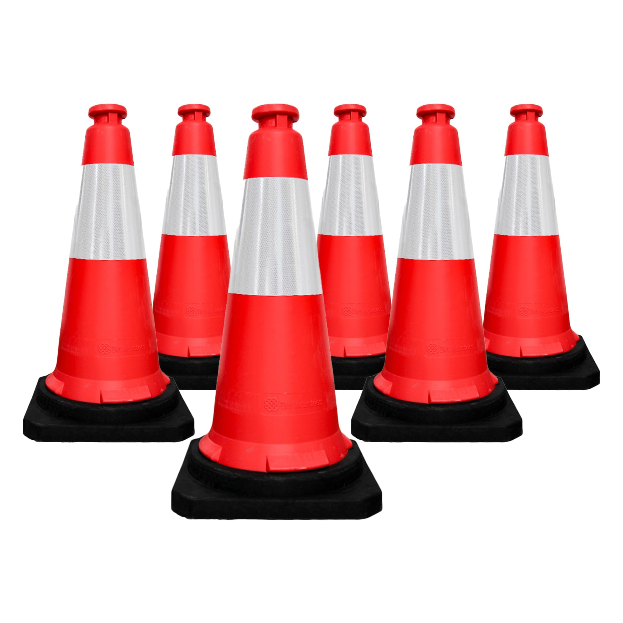 Berry Traffic Safety Cone PPC with PE Base | 75 CM Road Safety Reflective Traffic Cone | High Visibility Red Traffic Cone | Portable Wind Resistant Traffic Cone with Black Base (Red, 6 Cones)