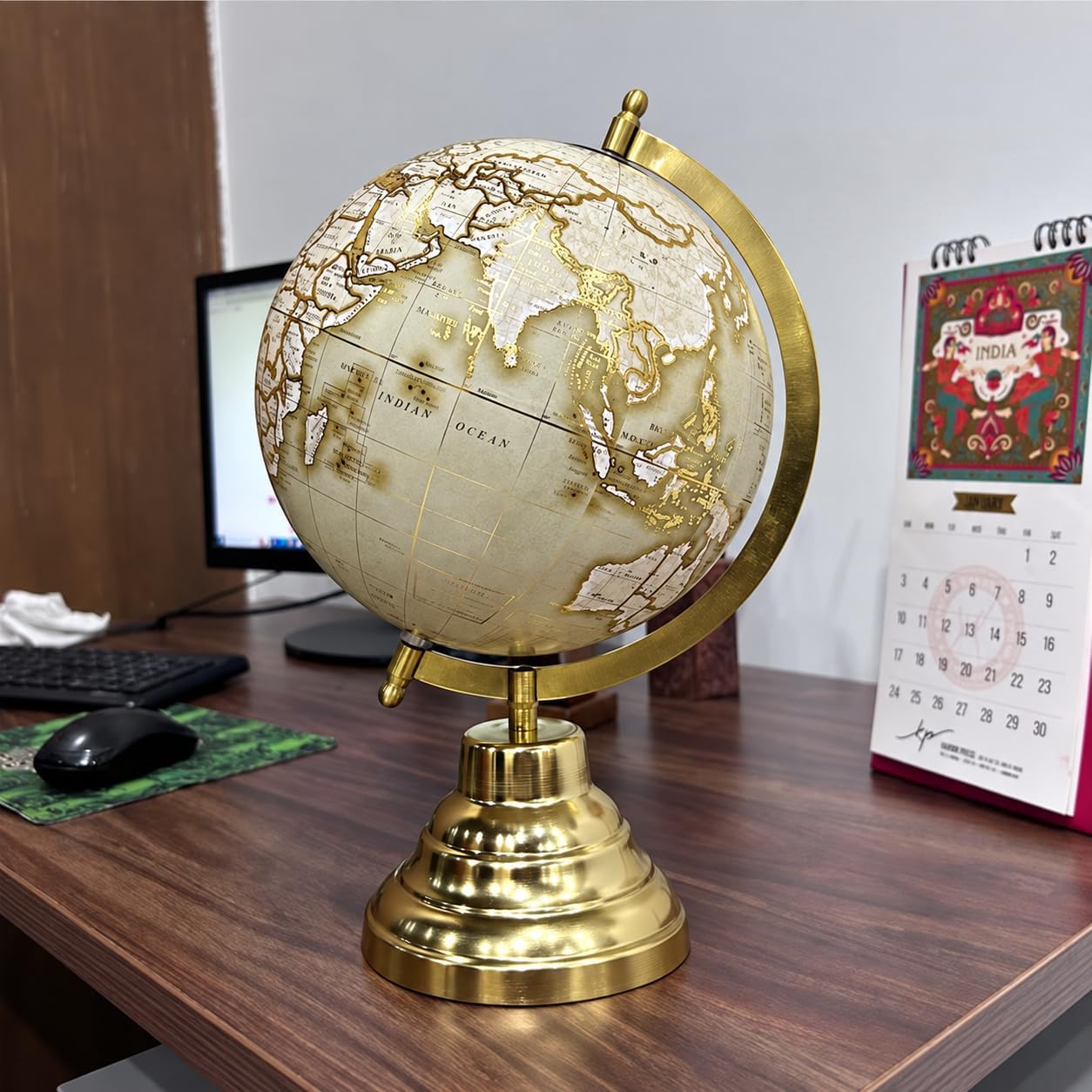 Decorative World Globe for Home Decor Gift Items,Office Table Accessories,Student & Kids Learning (Grey gold 12 Inch Height)