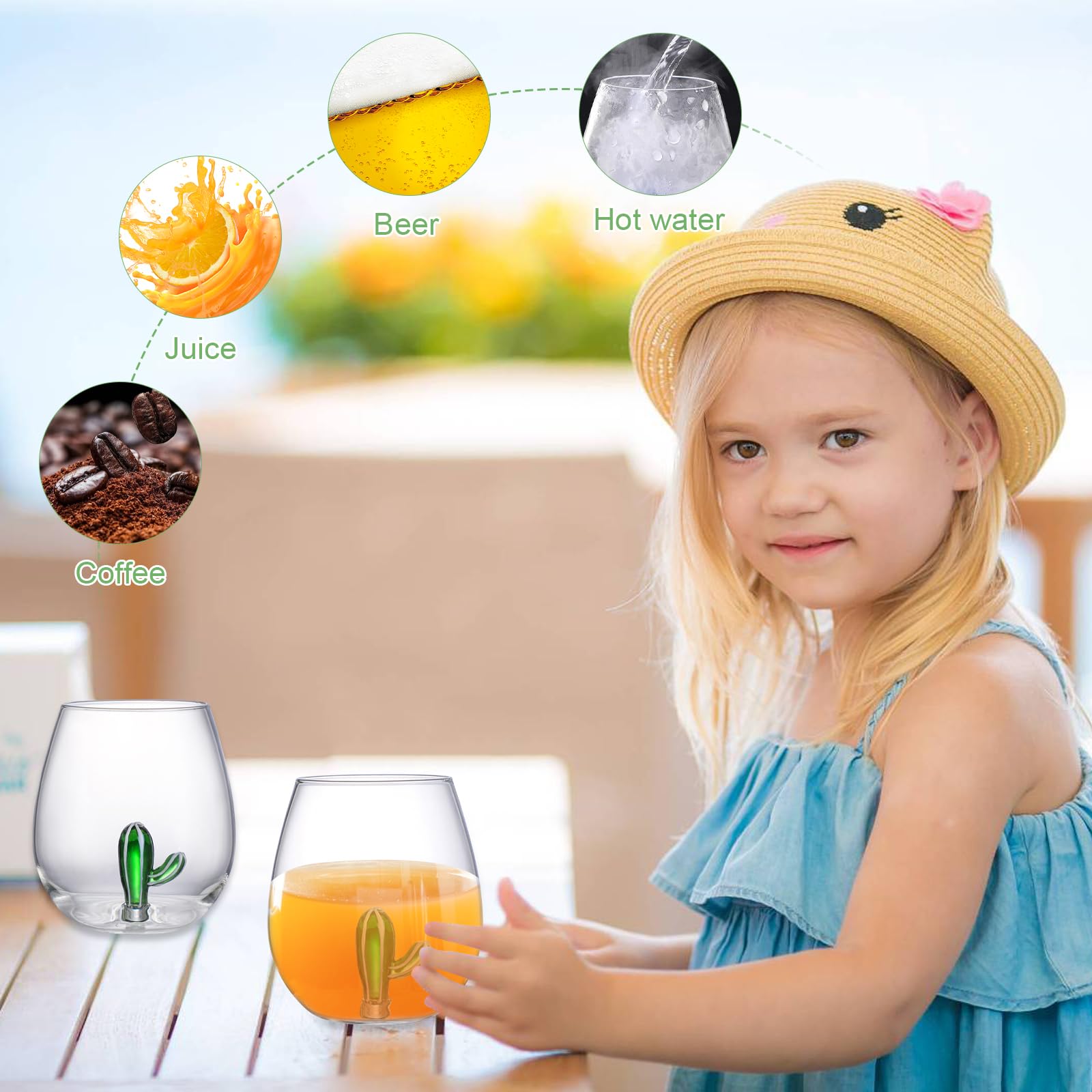 Calice Da Vino Senza Stelo Con Cactus 3D Interno - Capacità 16 Once, Bicchiere Unico Fatto A Mano, Regalo Originale - 4
