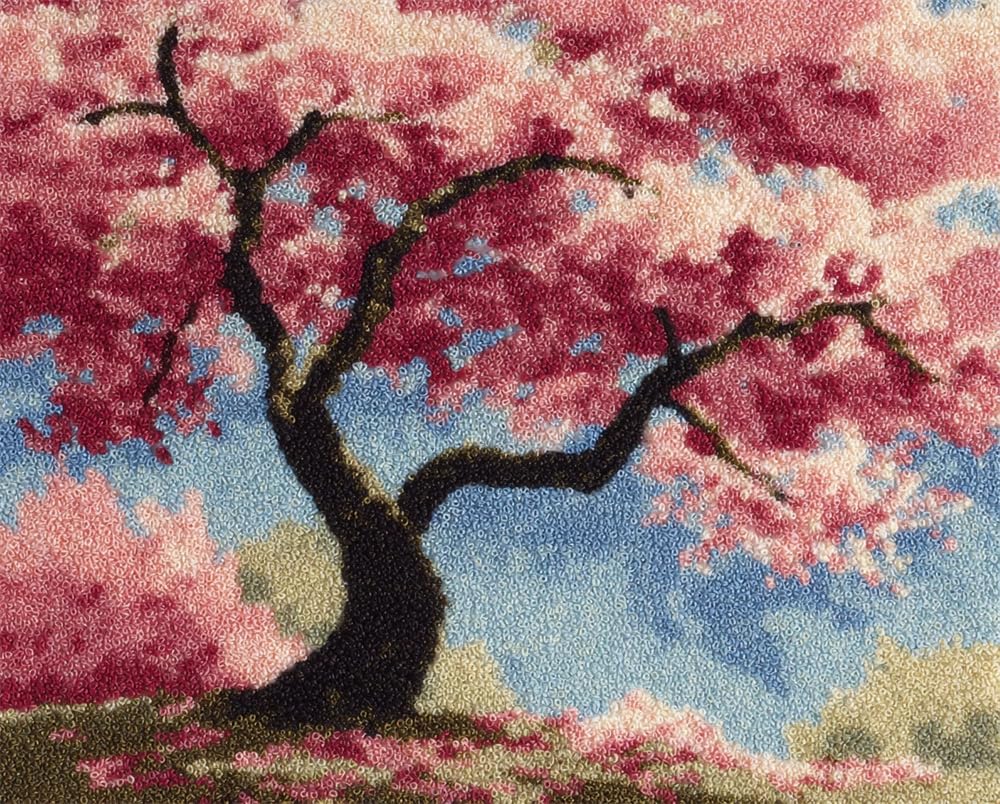 Kitquiver Latch Hook Rug Kits for Adults Cherry Blossom Tree DIY with Printed Canvas Crochet Yarn Handmade Embroidery Crafts Crochet for Home Decoration 15X20In
