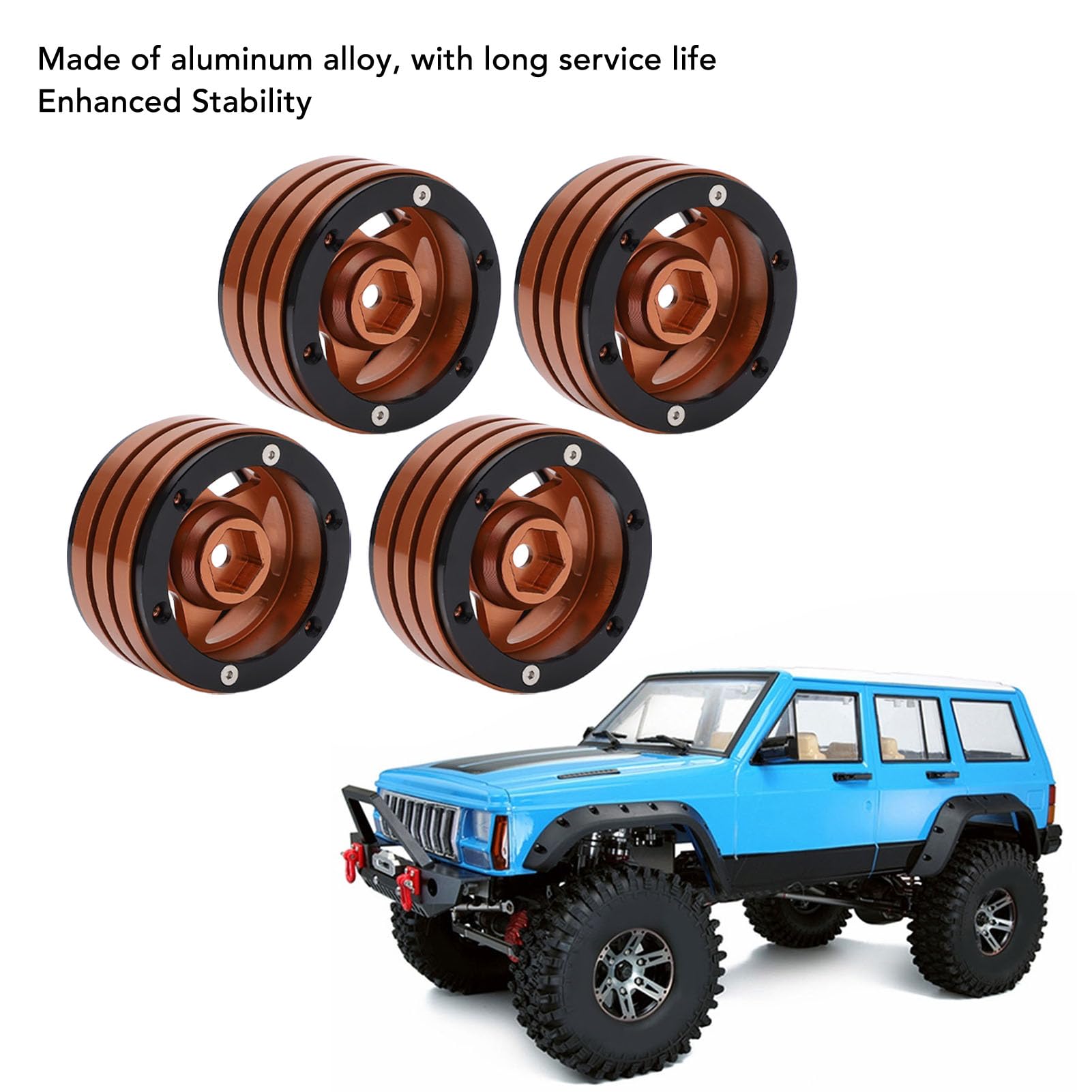 4 szt. Piasta koła ze stopu aluminium CNC, 1,9-calowy wytrzymały zamiennik do samochodu gąsienicowego RC SCX10 w skali 1/10 Trwała, wytrzymała, ścierna, obciążona konstrukcja (Copper)