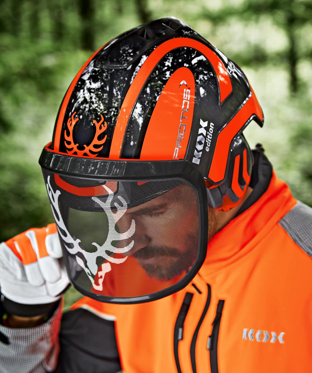 Protos Forsthelm/Schutzhelm KOX Edition mit Gehörschutz und Visier Integral Forest Schwarz/Neonorange KOX Edition Schwarz/Neonorange mit Ätzmetallvisier F39