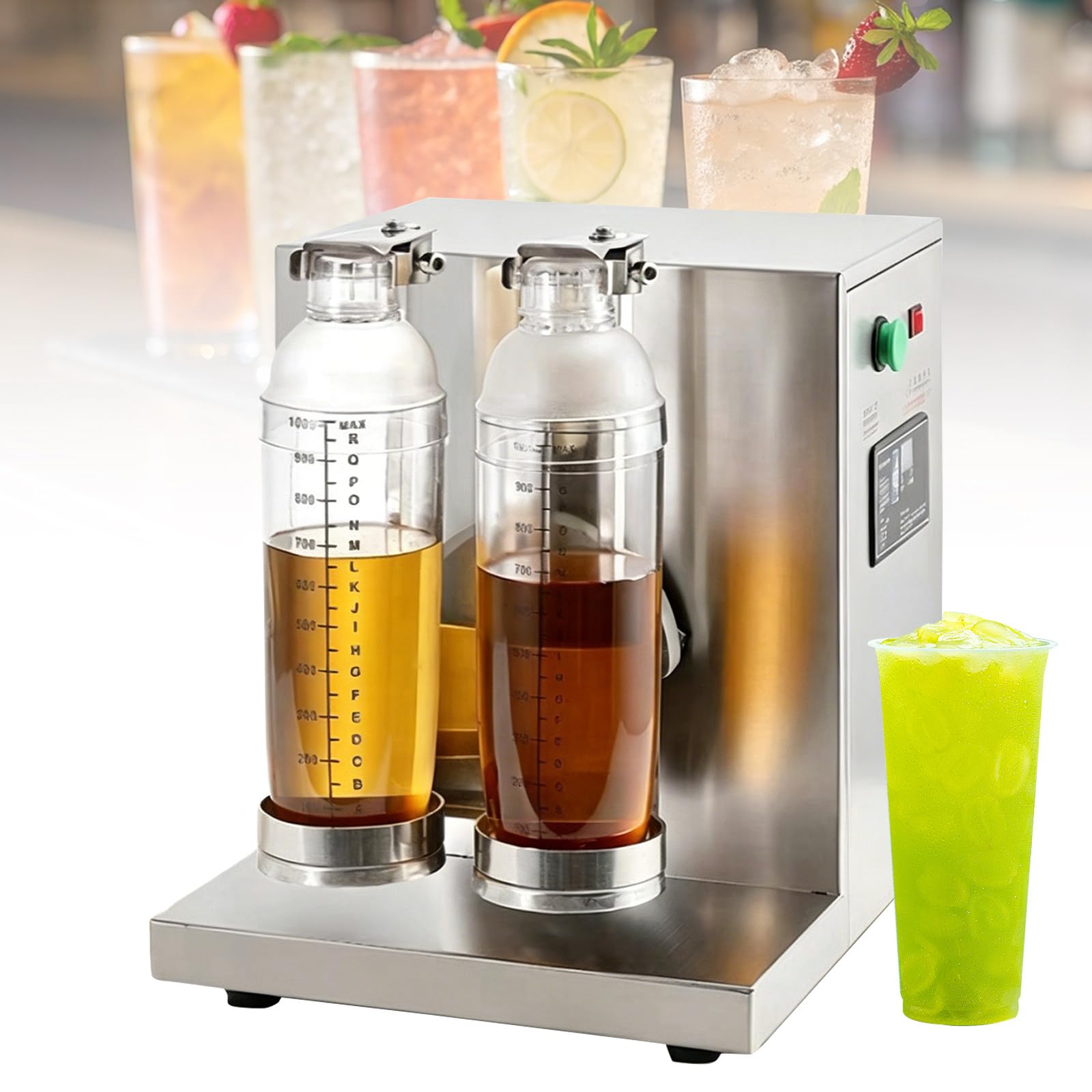 Macchina per cocktail e shaker per tè a bolle, doppia stazione elettrica con display digitale, base antiscivolo, rotazione a 360°, include 2 tazze grandi da 1000 ml per una facile miscelazione