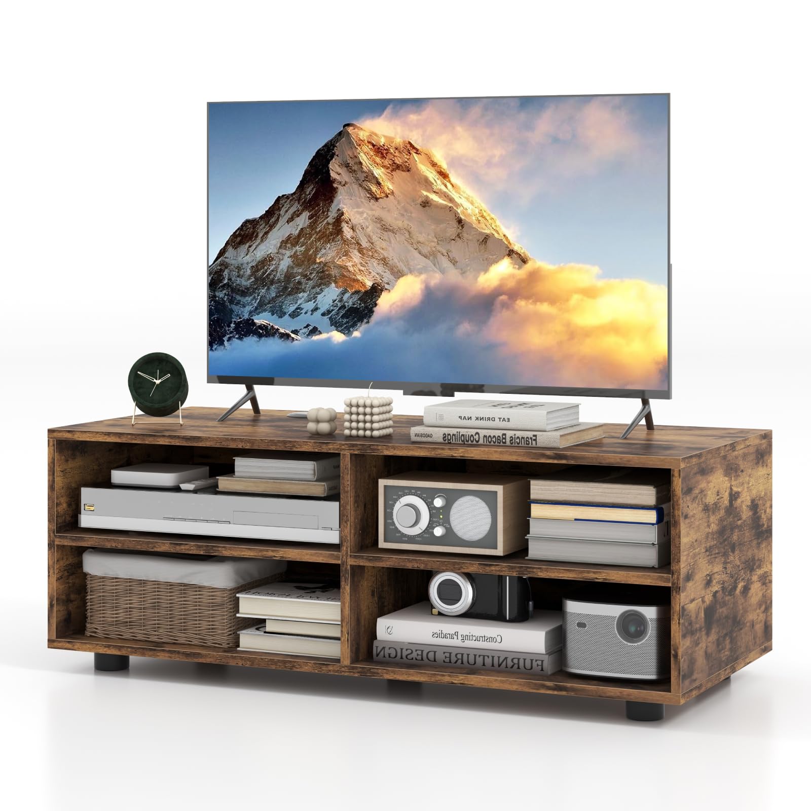 CASART TV Stand, 3-Tier Wooden TV Cabinet with Adjustable Shelves, Modern Living Room Media Entertainment Center for TVs up to 40" (Rustic Brown, 4 Cubes-90 x 39 x 33cm) — image 1