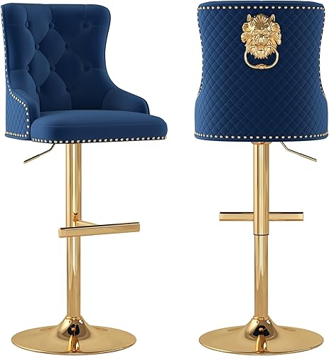 Miniatura 61 de ABET Juego de 2 taburetes de bar, taburetes de altura de mostrador con reposapiés, silla giratoria ajustable de terciopelo para isla de cocina con