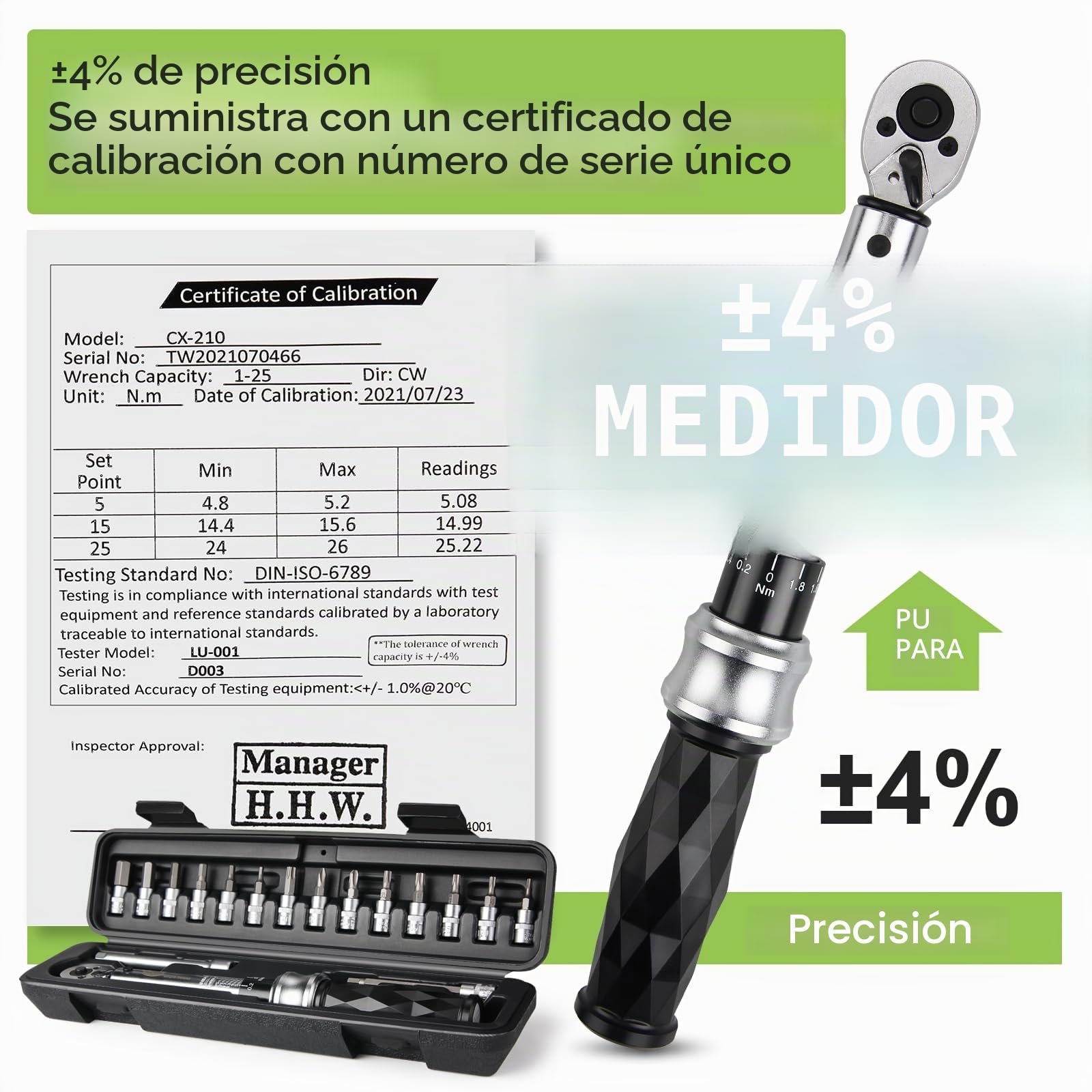 CXWXC Llave dinamométrica para bicicleta de 1/4 pulgadas, 1 hasta 25 Nm, par de torsión, herramienta de reparación, llave de par de torsión, incluye hexágono interior hexagonal Torx para bicicleta de