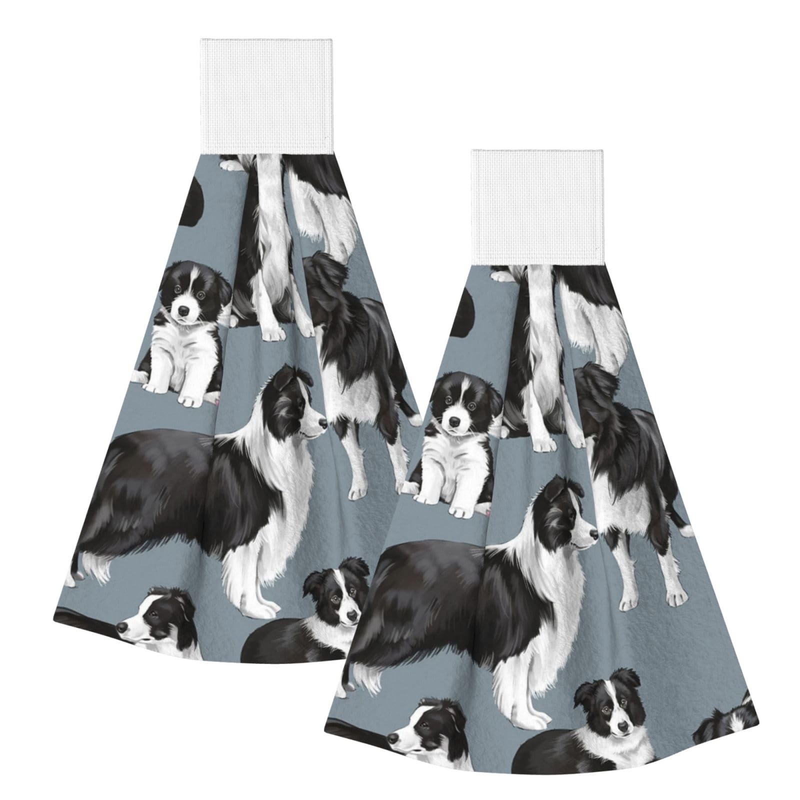 DOPKLNA Border Collies Blue, 2 Pcs Hanging Coral Fiber Hand Towels for Bathroom, Absorbent Kitchen Towels