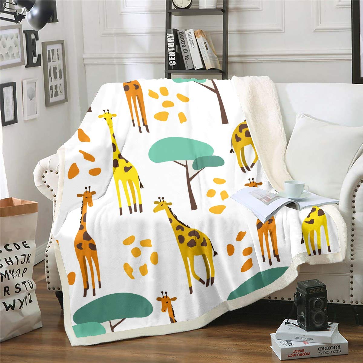 Giraffe Throw Blanket Kids Cartoon Giraffe Print Boys Girls Cute Animal Pattern Fleece Blankets Safari Wild Print Plush Blanketsfor Couch Bed Sofa Baby 30"x40"