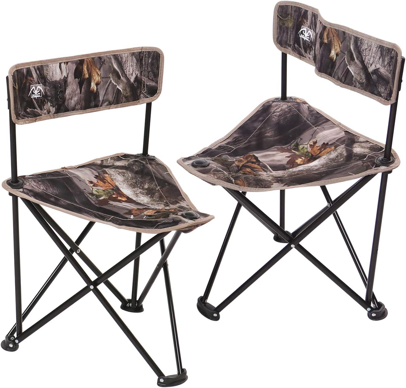 REDCAMP 2 Pack Tripod Hunting Chairs for Blinds, Folding Lightweight Portable Fishing Chairs for Adults Hunting Stools with Backrest, Golf Chairs for Spectators, Camo