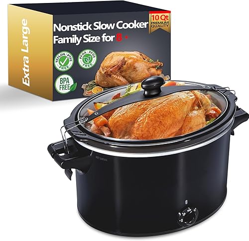 Olla de cocción lenta extra grande de 10 cuartos de galón, olla de cocción lenta con tapa, para personas de tamaño familiar de más de 8 años, para