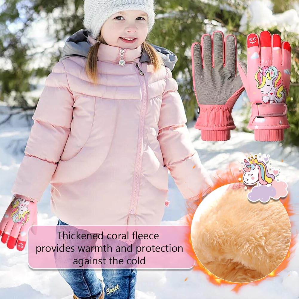Guantes de Esquí para Niños, Guantes de Nieve Impermeables Invierno para Niñas Resistente al Viento, Guantes de Nieve Impermeables para Invierno, Niñas de 6 a 14 años
