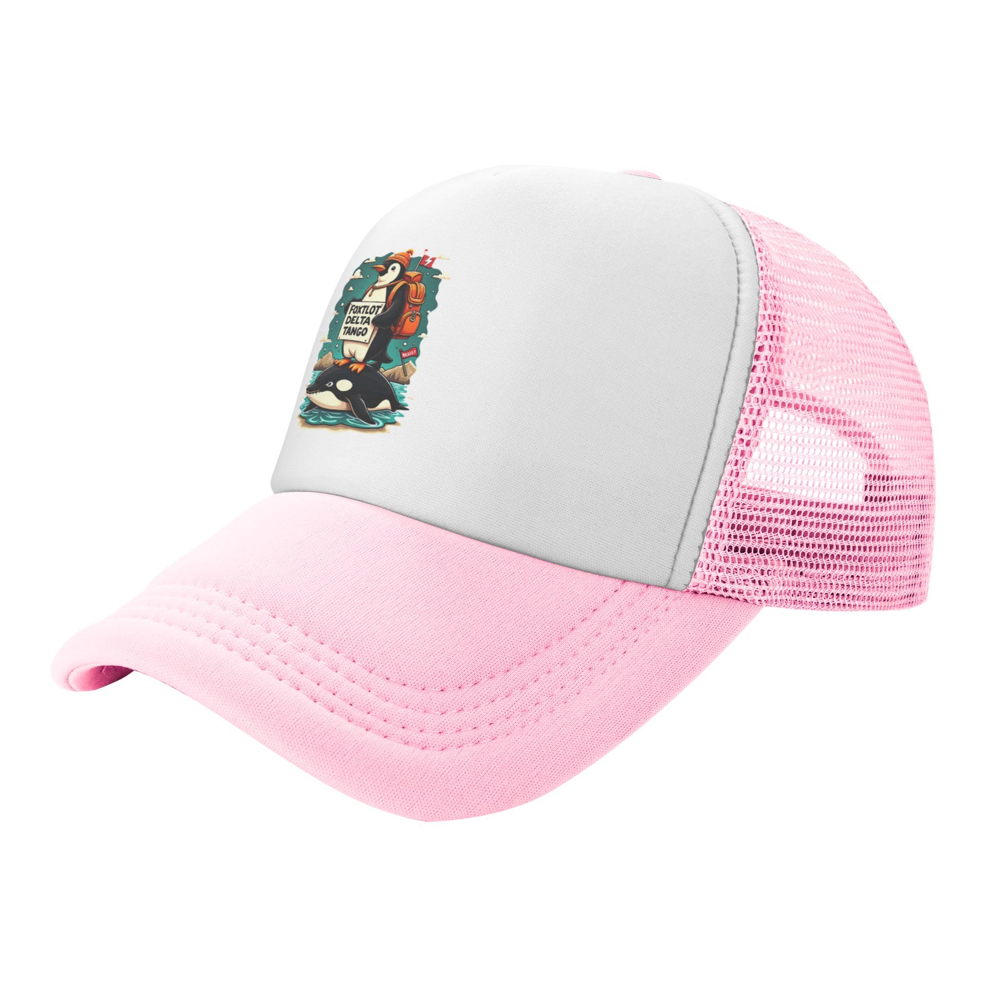 Resist Penguin FDT Trucker Hat Foxtrot Delta Tango Baseball Cap Mesh Back Adjustable Hats for Kids - Pink