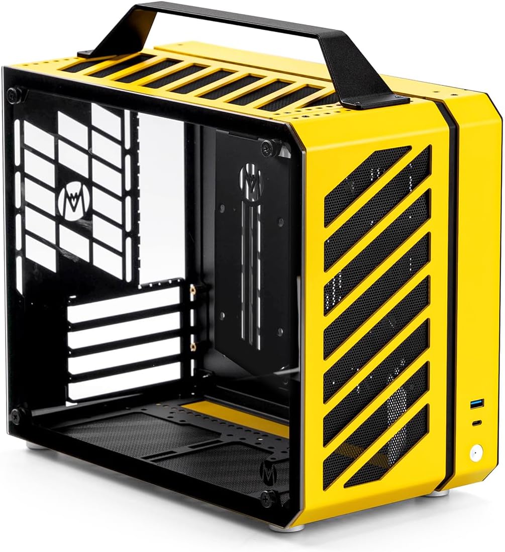 Mechanic master C28 case | 17.9L Ultra-Compact Portable Handle MATX Compatible with 240 Aio /162mm air-Cooler Options SFX & ATX Power Supply Compatible Space-Saving PC case Case (Vitality Yellow)