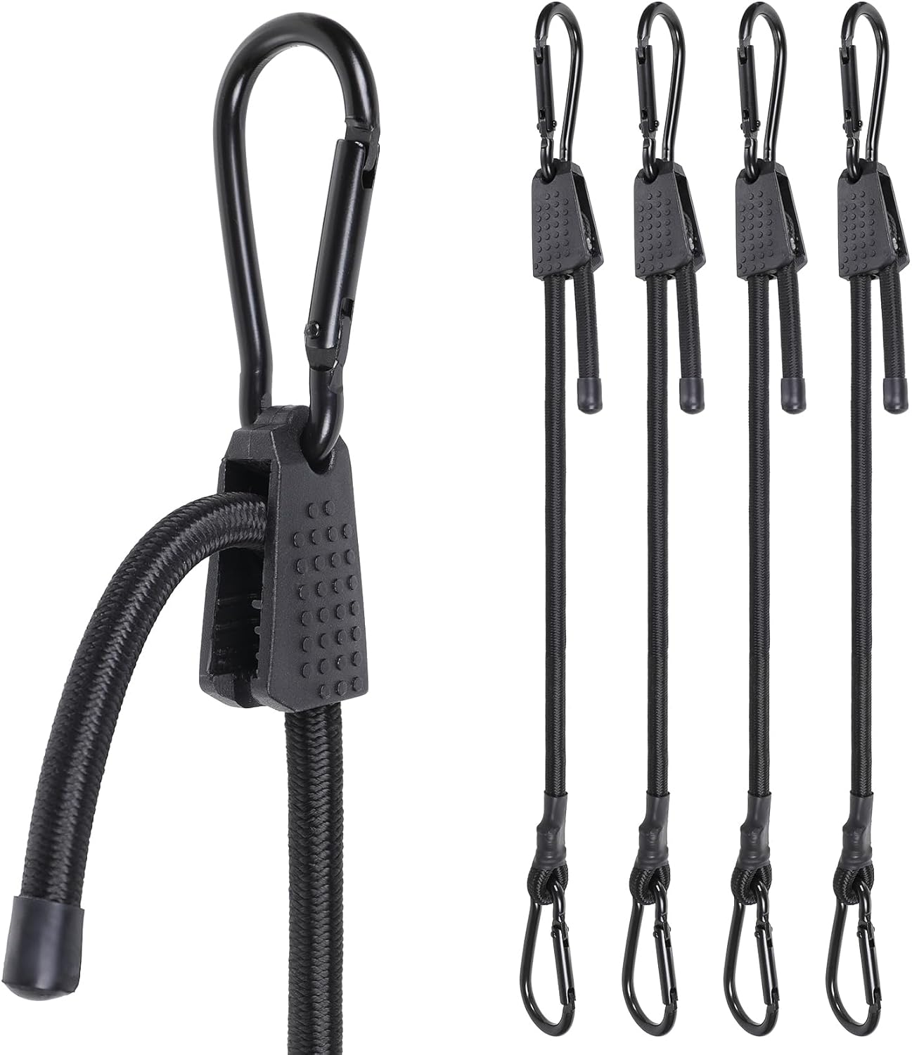 EXVITAL Adjustable Bungee Cords with Hook 24" Elastic Carabiner Bungee Cord Heavy Duty Bungee Straps for Outdoor Camping, Tents, Cargo 4PCS Black
