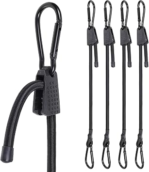 EXVITAL Adjustable Bungee Cords with Hook 36" Elastic Carabiner Bungee Cord Heavy Duty Bungee Straps for Outdoor Camping, Tents, Cargo 4PCS Black