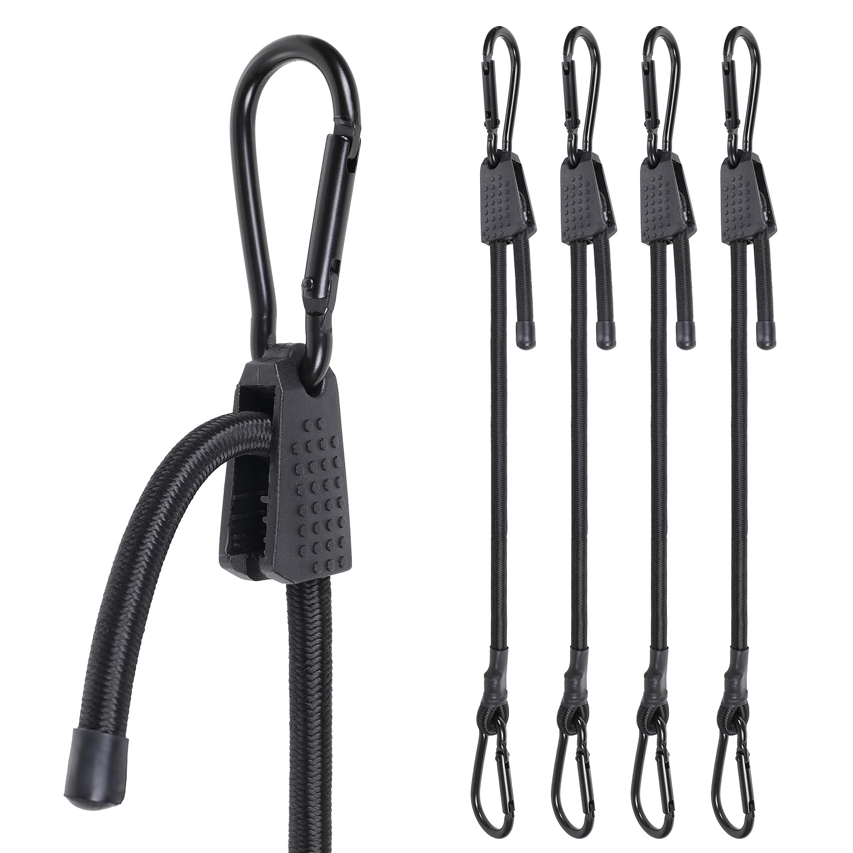 EXVITAL Adjustable Bungee Cords with Hook 48" Elastic Carabiner Bungee Cord Heavy Duty Bungee Straps for Outdoor Camping, Tents, Cargo 4PCS Black