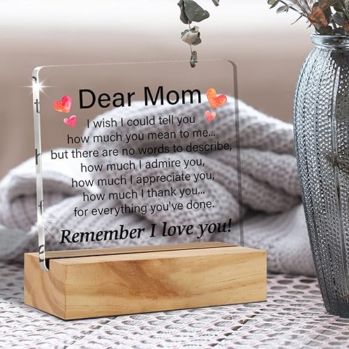 Miniatura 4 de Regalo para mamá de hija o hijo, recuerdo que te amo mamá, placa de acrílico para escritorio con soporte de madera, letrero de escritorio para