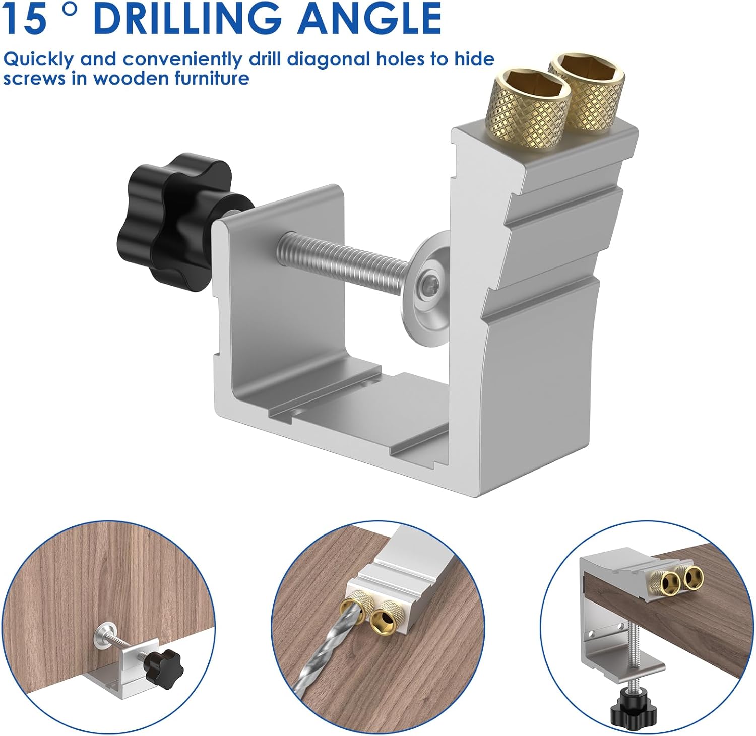 US Pocket Hole Jig Kit 15 Degree Angle Oblique Hole Puncher Locator High Precision Adjustable Woodworking Drill Guide Tool Kit for DIY Carpentry Projects