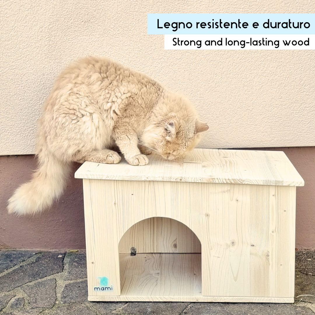 mamikids - Cuccia Gatto Cane Coniglio da Esterno e Interno in Legno Resistente e Duraturo - Casetta per Gatti, Cani di Piccola Taglia e Altri Animali Domestici, Spazio Ingresso 20x20cm - Made in Italy