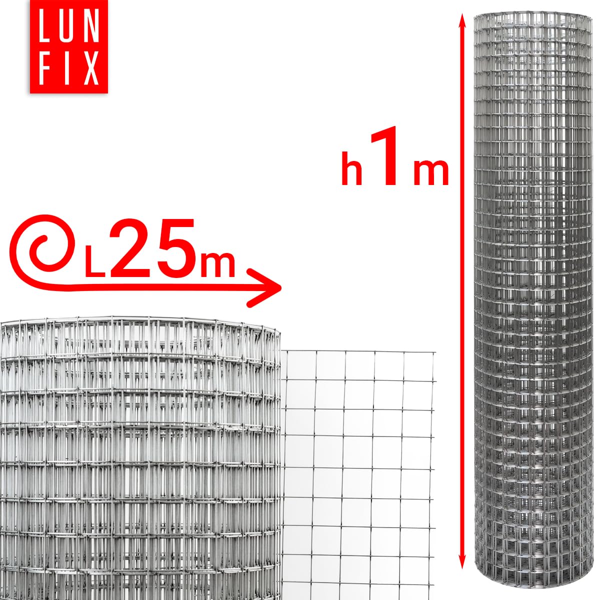 Volierendraht 25x25 Ø 1.4 mm 1m x 25m Stahl verzinkt Hasendraht | Kaninchendraht, Drahtgitter Schweißgitter Maschendraht, Wühlmausgitter für Garten, Maschendrahtzaun