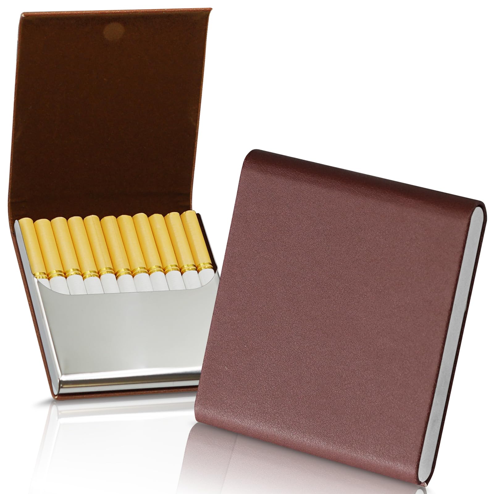 Leehoom Portable Slim Leather Magnetic Cigarette Case, Holds 10 Regular Size, Coffee-picture-40