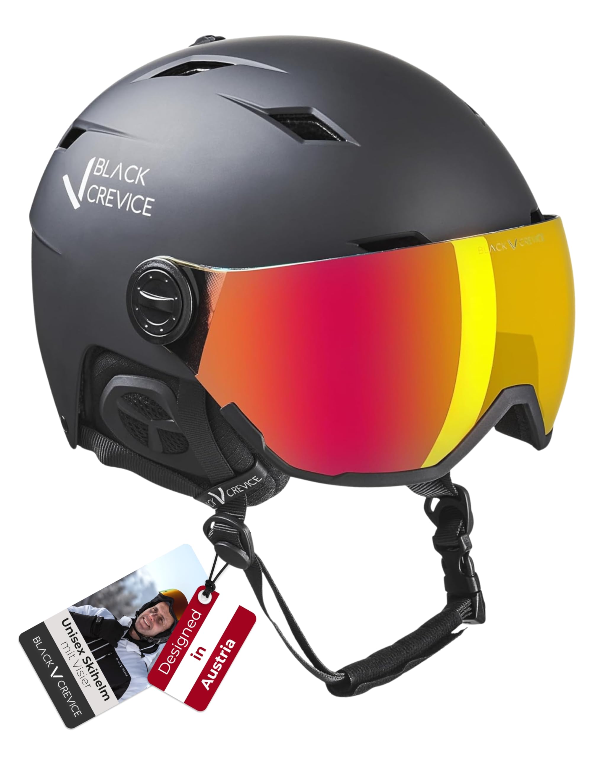 BLACK CREVICE Skihelm Kirchberg mit Visier und Lüftungsöffnungen - Atmungsaktiver Helm für Herren & Damen