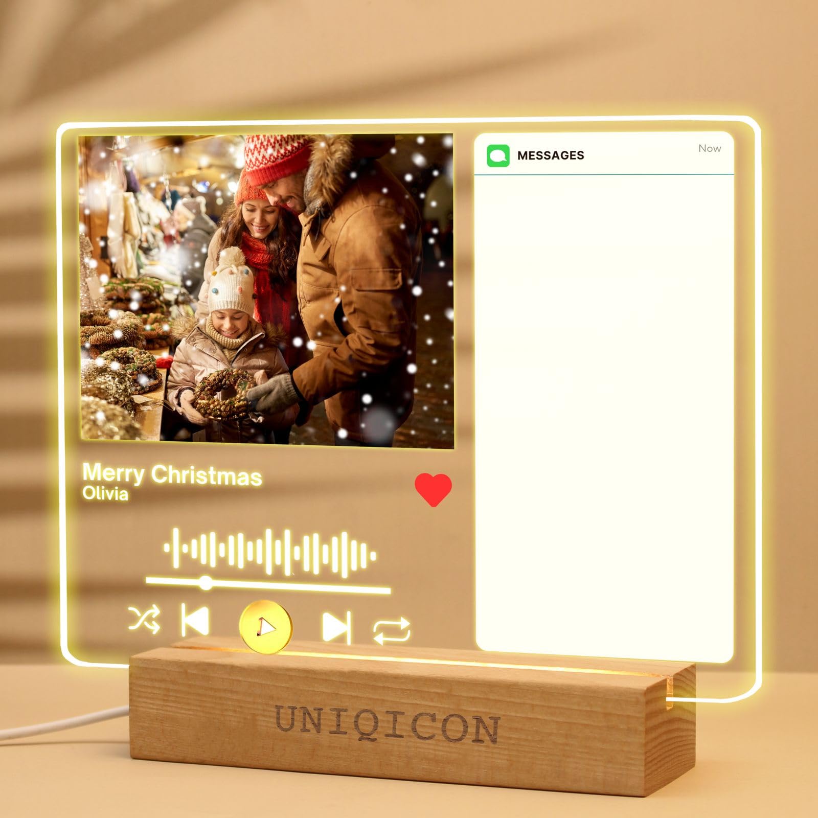 uniqicon Personalised Spotify Picture Frame with Drawing Board, Customisable Light-Up Writing Message Note Board with Pens, Cute Birthday Anniversary Presents for Women, Teenager,Mens Grandad — image 1