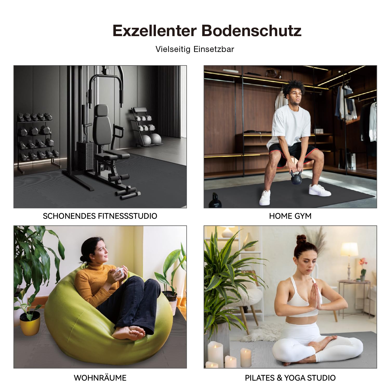 AIRHOP Bodenschutzmatte Fitness Matte Extra Dicke Bodenmatten, rutschfeste Schutzmatten Fitnessraum, Fitness Boden, Sportboden, Poolunterlage, [31x31cm] - 18 Fallschutzmatten