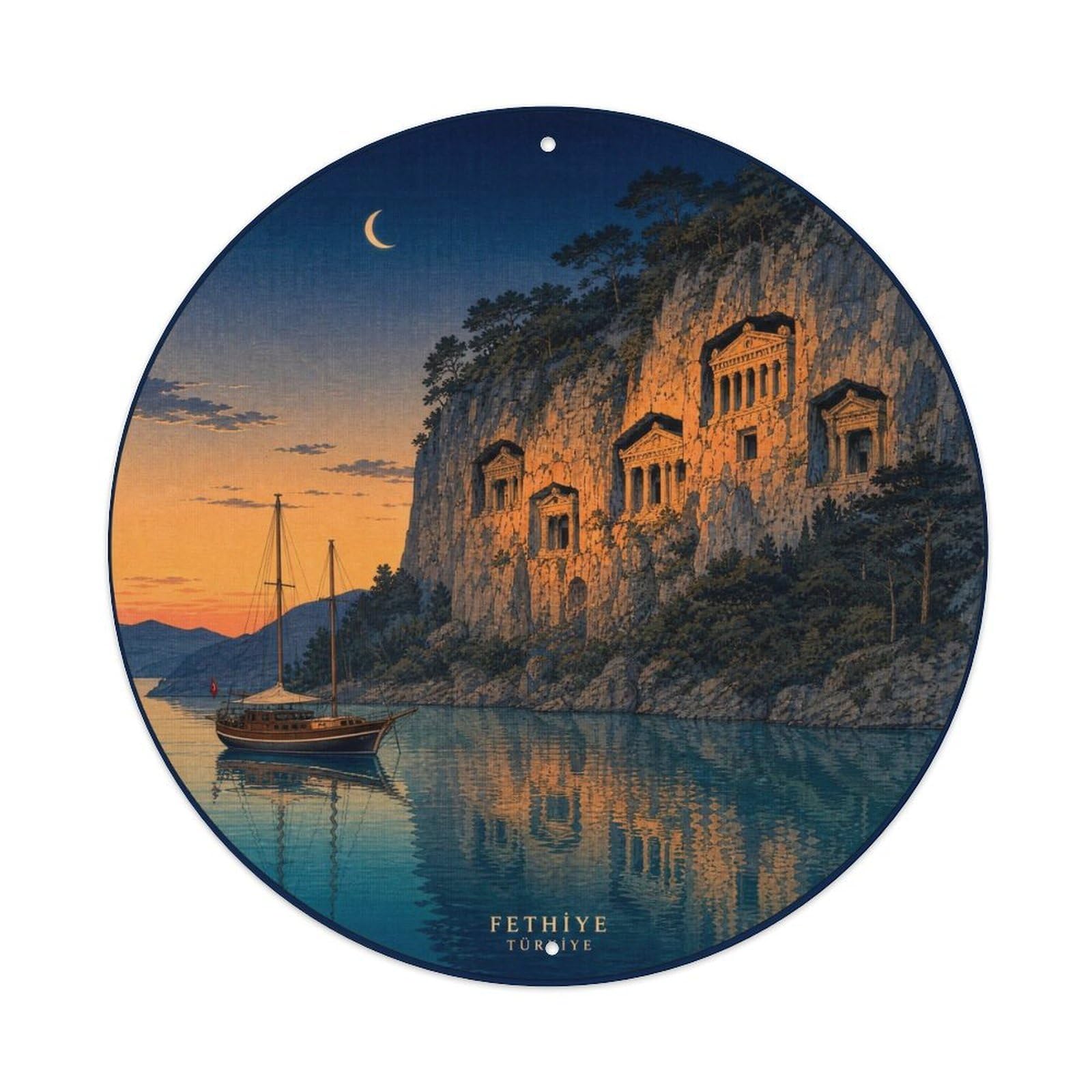 Fethiye Turkey Lycian Coast Heritage Woodblock Style Metal Tin Sign