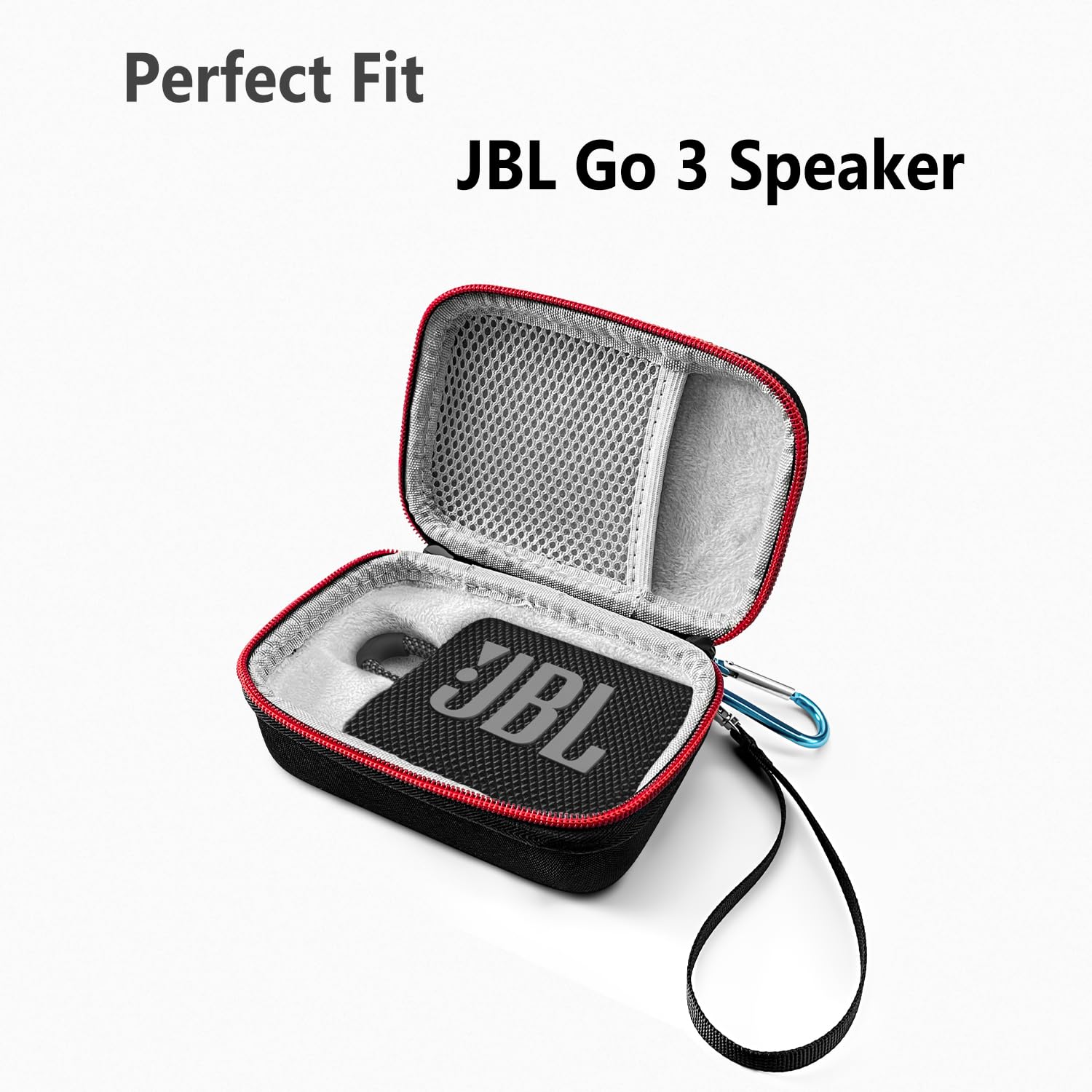Geiomoo EVA Hard Carrying Case for JBL Go 3 Speaker, Portable Storage Cover with Carabiner and Strap (Black)