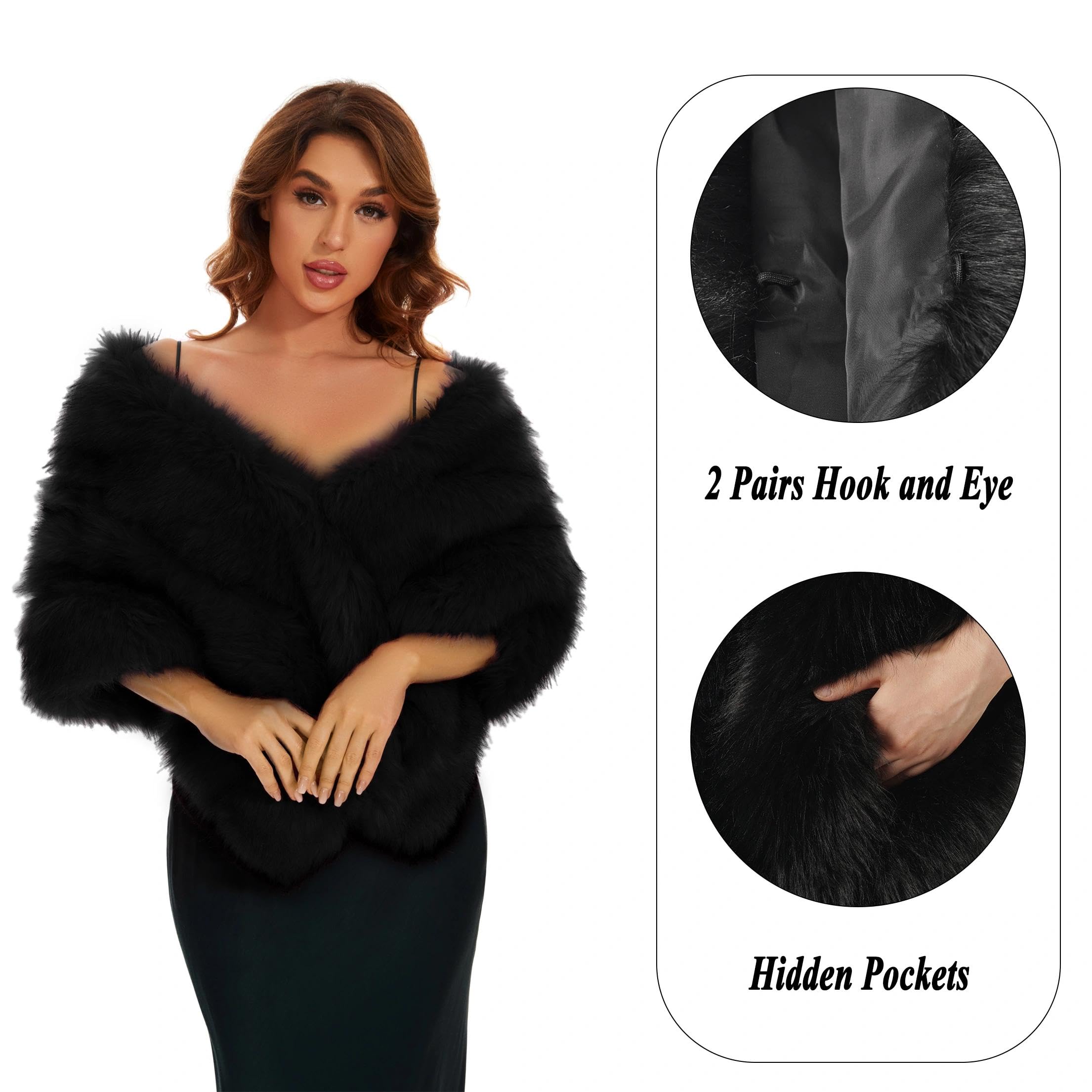 Châle de luxe en fausse fourrure blanche pour mariée et demoiselles d'honneur Cape d'hiver en fausse fourrure pour robe de soirée de mariage