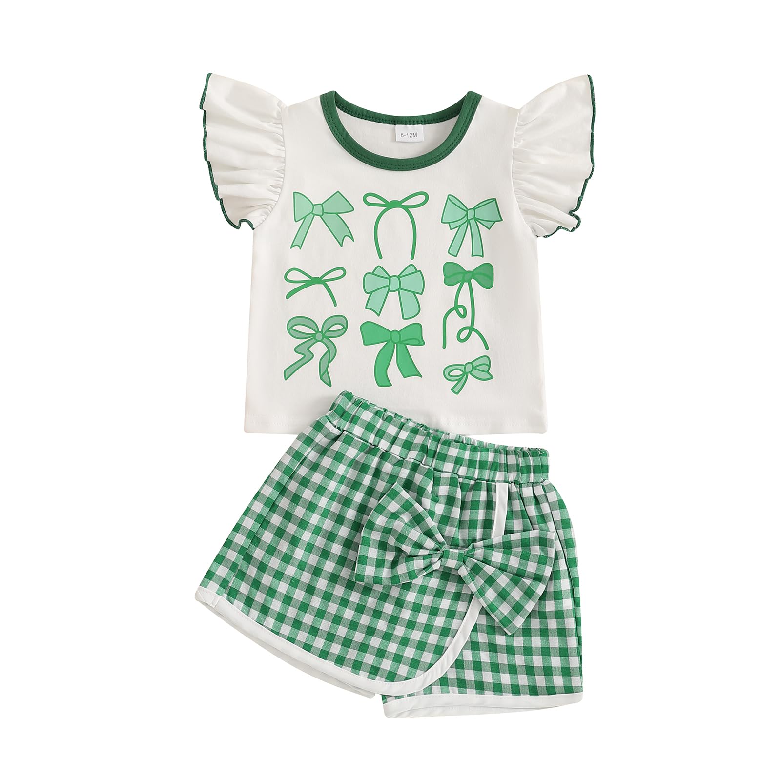 Newborn Baby Girl Summer Outfits Ruffle Sleeve Bow Print Tops + Skirt 2Pcs Toddler Clothes Set (Light Green, 2-3T)
