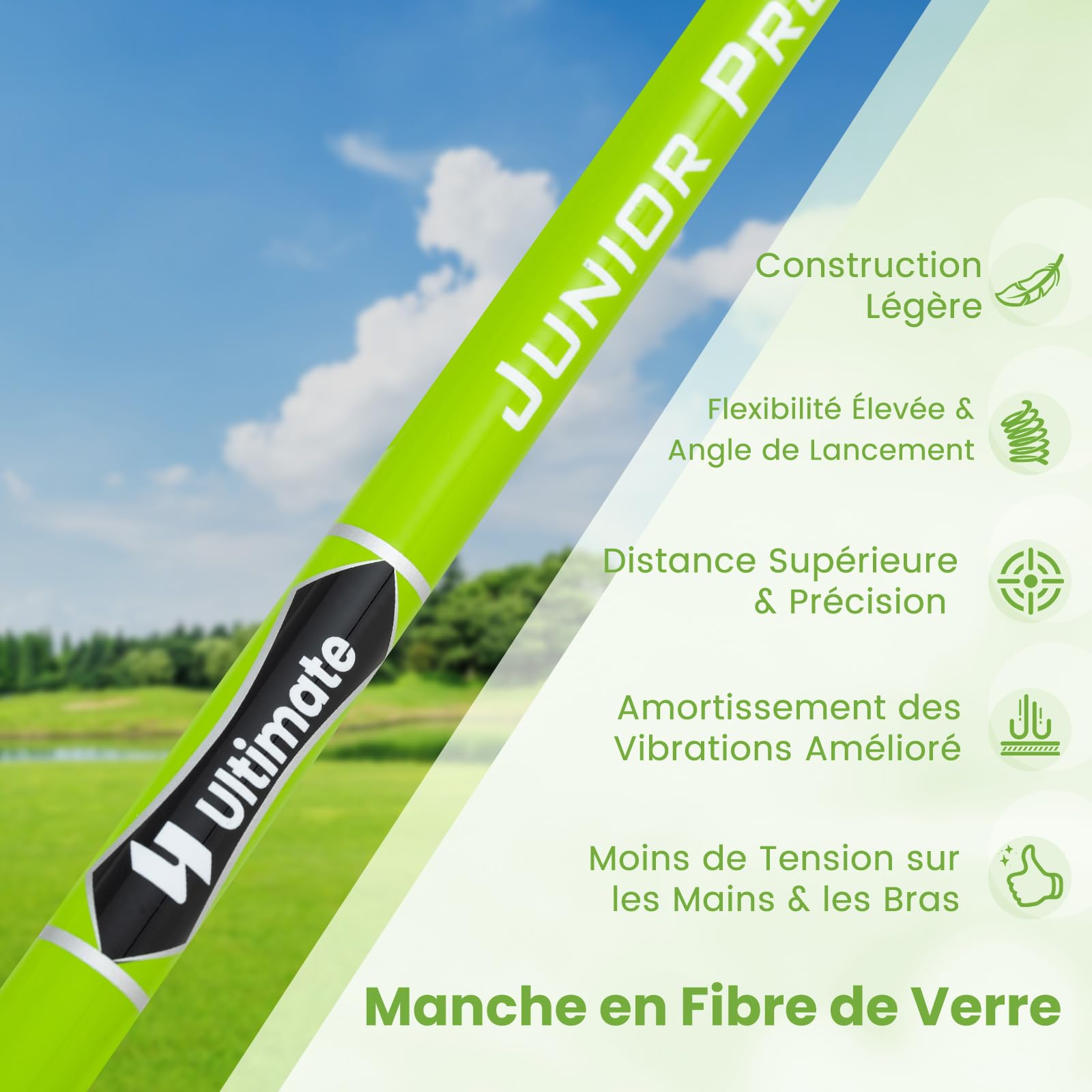 GYMAX Club de Golf pour Enfants, Fer Junior #7, Longueur 79cm pour Garçons et Filles 8-10 Ans, Grand Sweet Spot, Manche en Fibre de Verre, Couvre-Club, pour Entraînement des Débutants Droitier