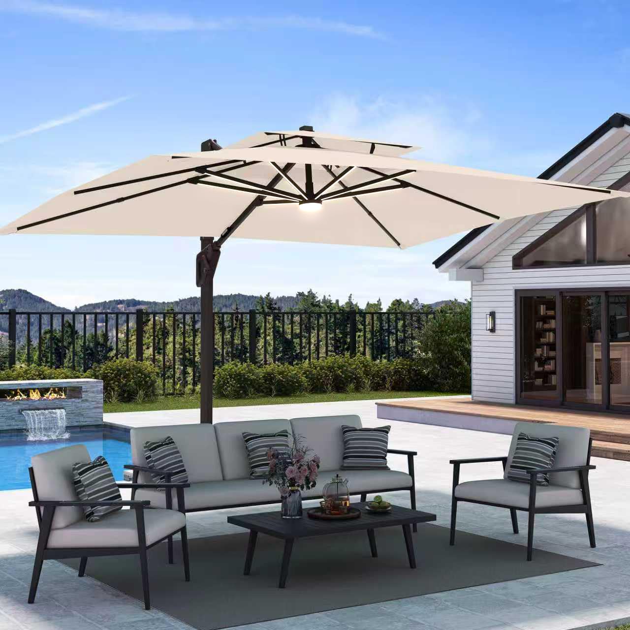 DECONK 9x12 Cantilever Umbrella with LED Lights