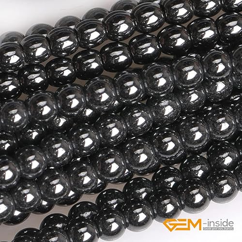 Miniatura 5 de GEM-Inside - Cuentas sueltas de hematita negra natural no magnética de 0.079 pulgadas, cuentas redondas de energía para fabricación de joyas, 15