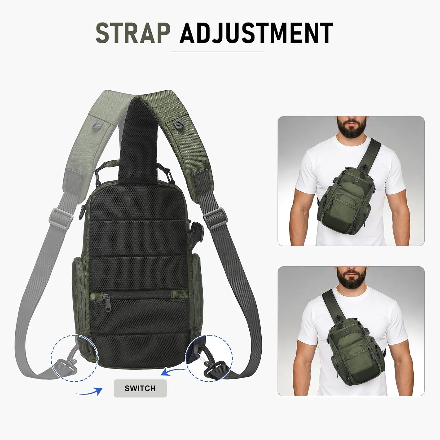 Sling Bag for Men, Travel Crossbody Bag for Men, Small Sling Backpack Shoulder Bag, High-Density Oxford Chest Pack for Hiking