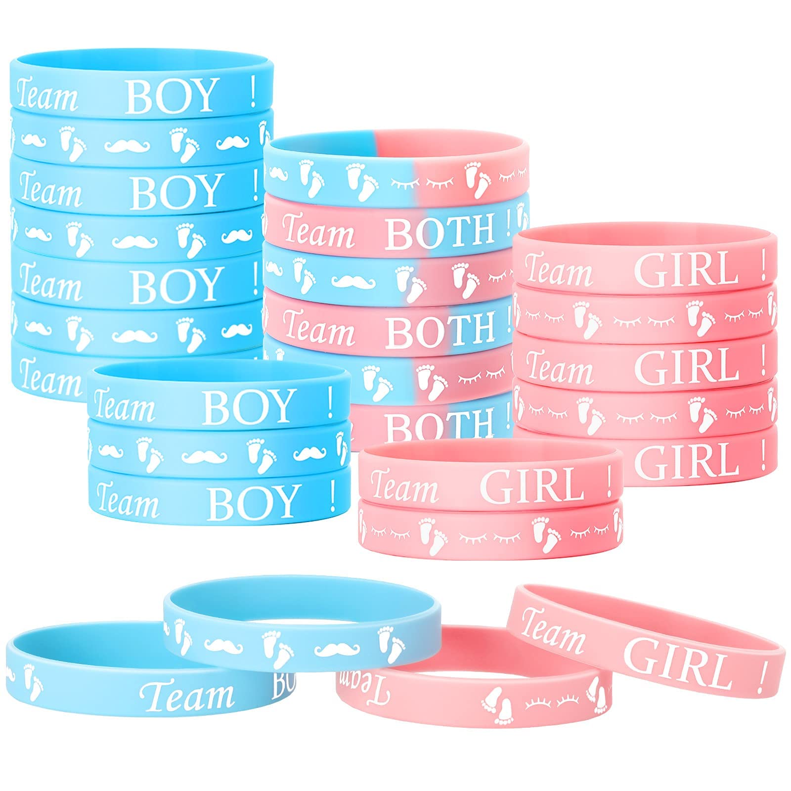 KASTWAVE Gender Reveal Bracelets, 30 Pcs Silicone Wristbands Gender Reveal Party Bracelets, Team Both Rubber Wristband for Baby Shower Gender Reveal Party Favor Supplies