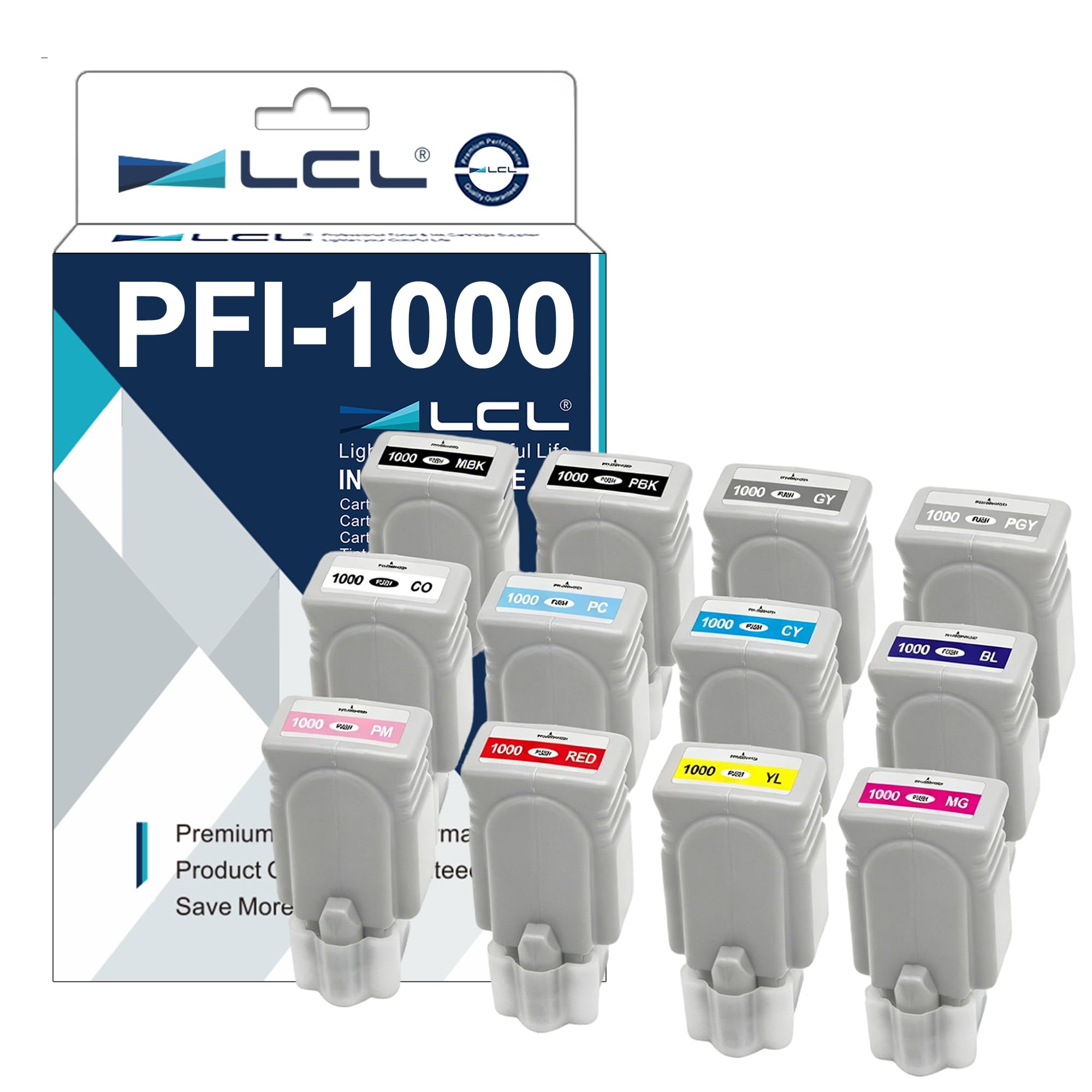 LCL Cartucce d'inchiostro Compatibile PFI-1000 (12 Pack MBK PBK C M Y R GY K PGY PC PM CO) Sostituzione per Canon imagePROGRAF PRO-1000