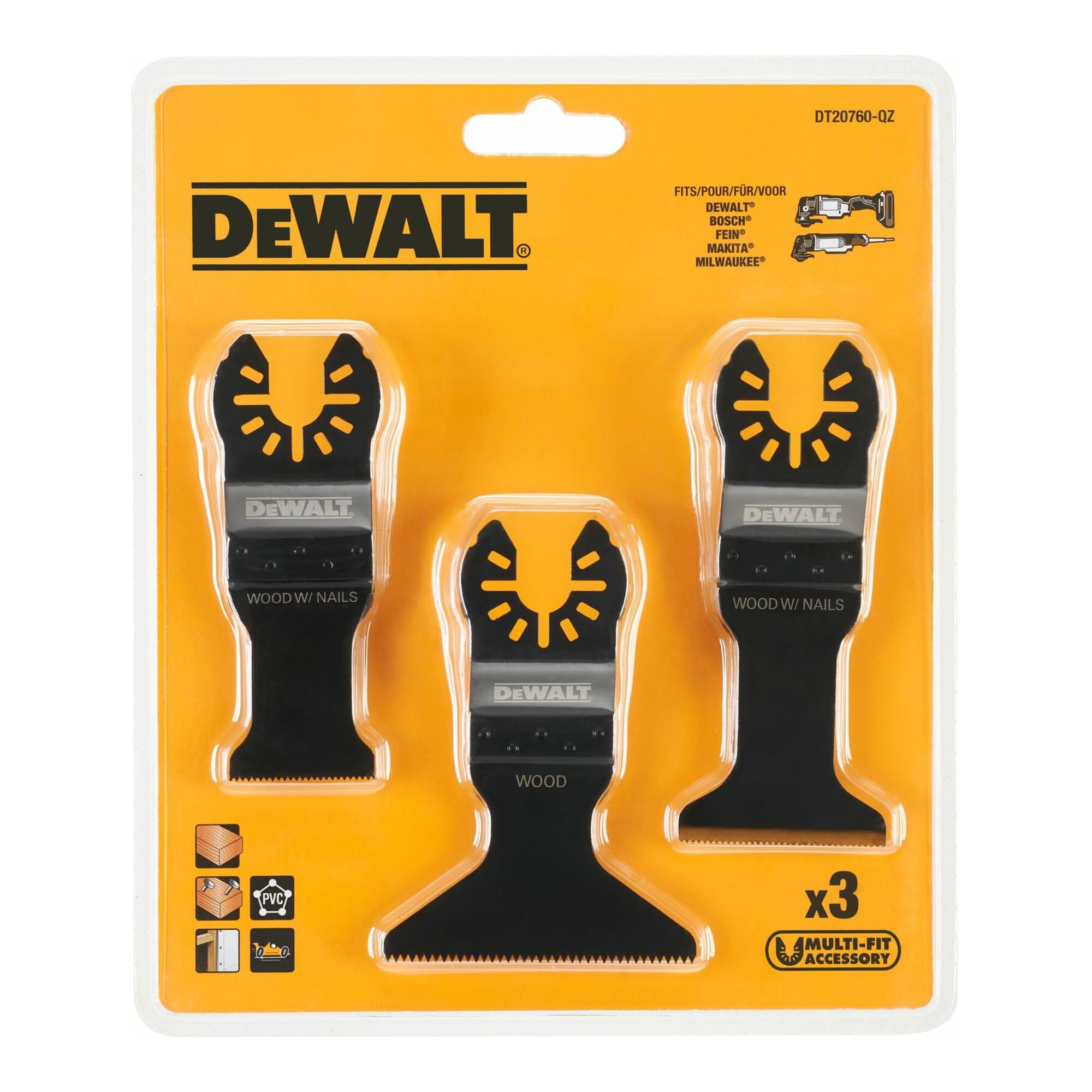 Dewalt DT20760 Lot de 3 lames oscillantes idéales pour les coupes rapides dans le bois, le plastique et les plaques de plâtre
