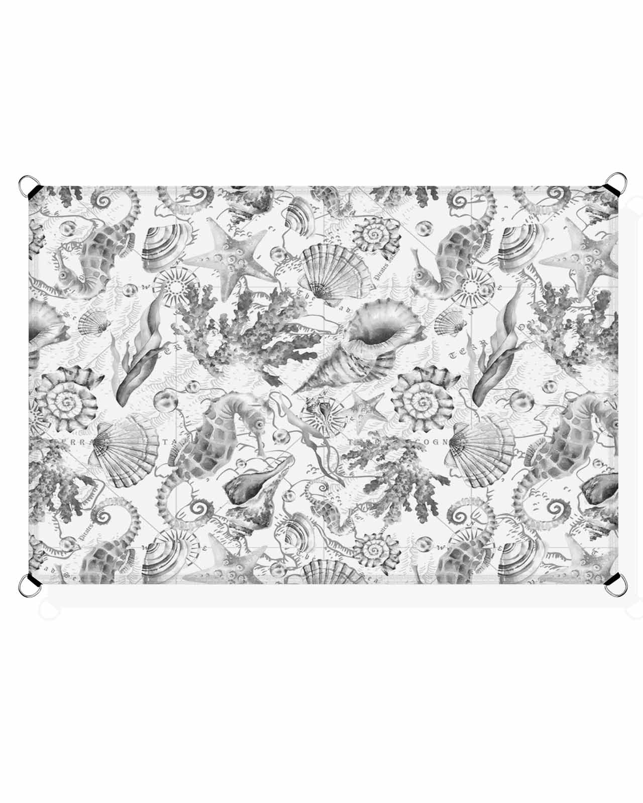 Coastal Grey Sun Sail Shades Rectangle Canopy,Sunlight Block Heavy Duty Curved Backyard Shade Cover,Waterproof Sun Shades for Patios Outdoor,6.5'x10' Nautical Ocean Shell Conch Starfish Seahorse