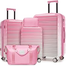 LARVENDER 5 Piece Luggage Set Hardside Expandable 20 24 28 Inch Cheetah Print